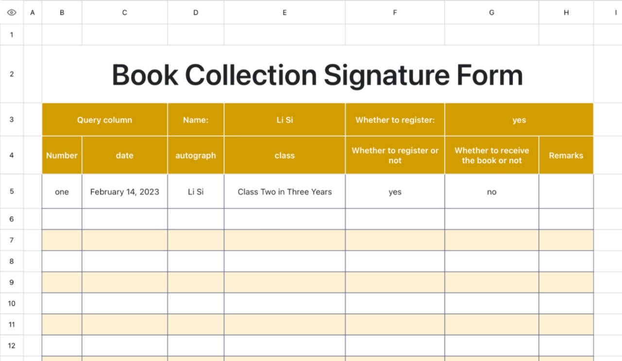 Book collection signature form 1